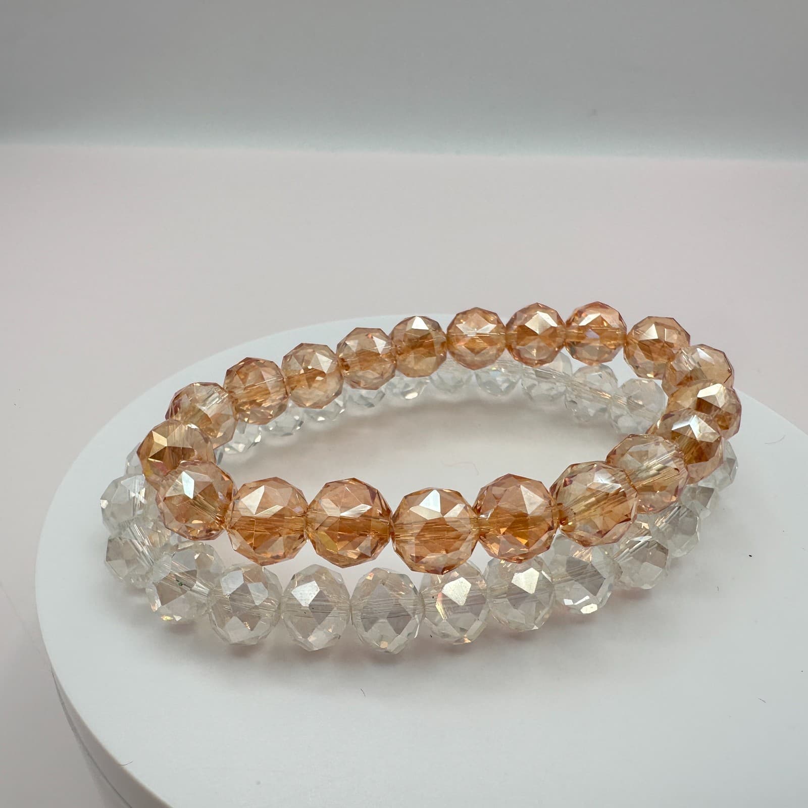 Vintage 90s Amber & Clear Faceted Glass Beaded Stretch Bracelets Set Jewelry - Thumbnail 5