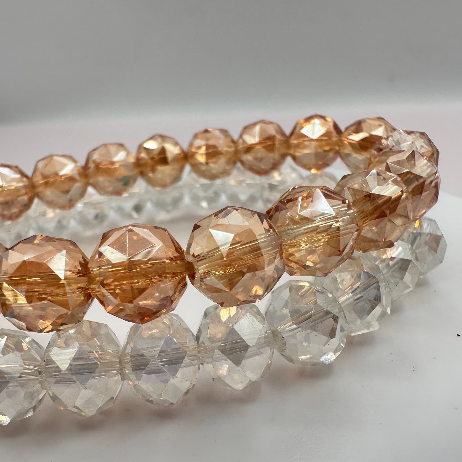 Vintage 90s Amber & Clear Faceted Glass Beaded Stretch Bracelets Set Jewelry - Thumbnail 4