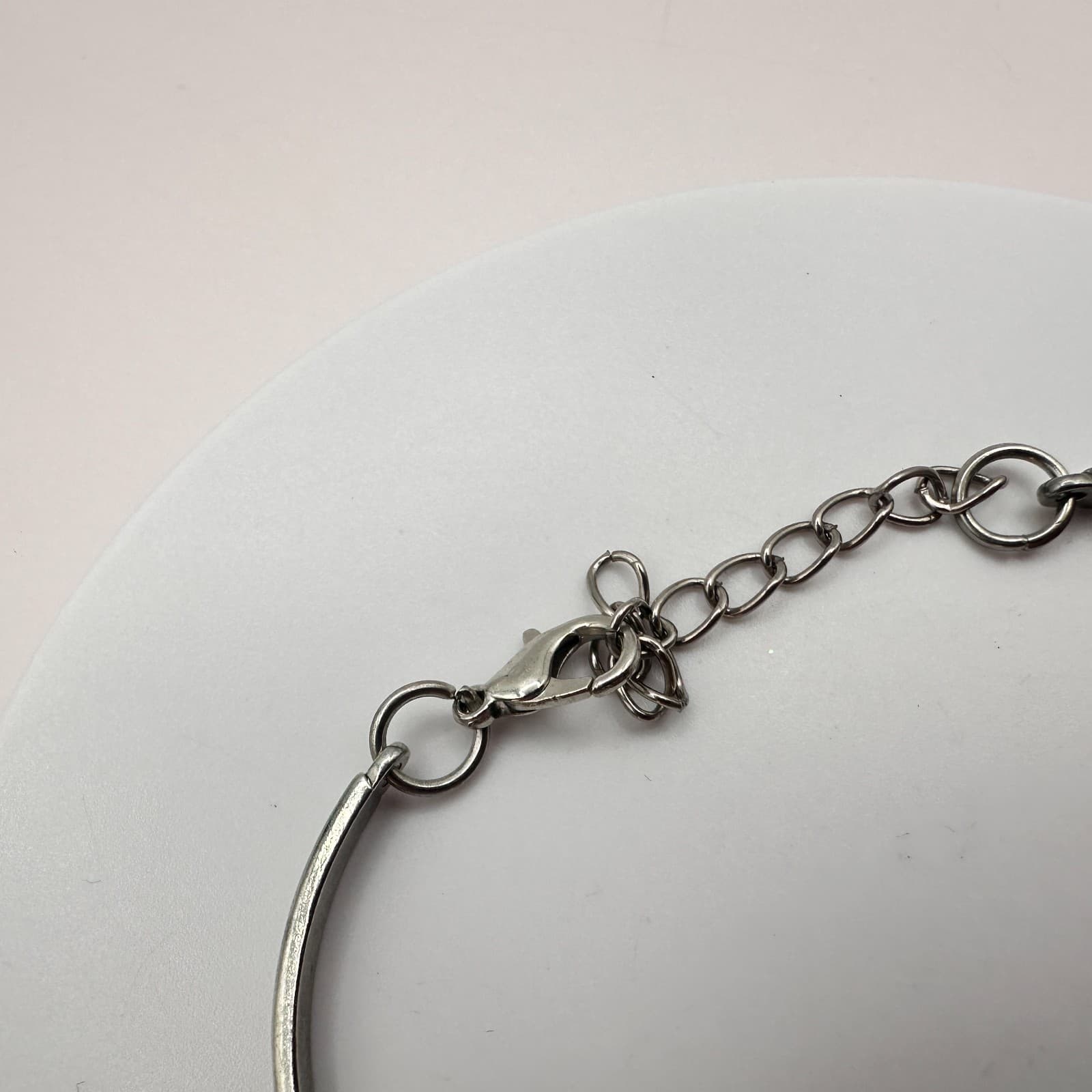 Vintage 90s SilverTone Glass Cabochon Bangle Bracelets Set Retro Fashion Jewelry - Thumbnail 6