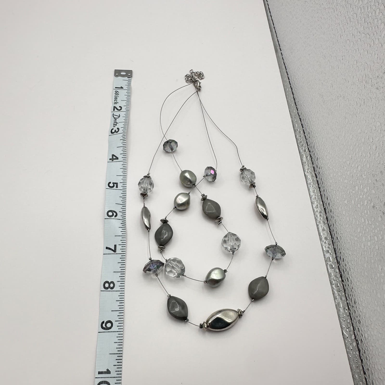 Vintage Y2K Silver Tone Multi-Strand Floating Beaded Necklace Women's Jewelry - Thumbnail 8