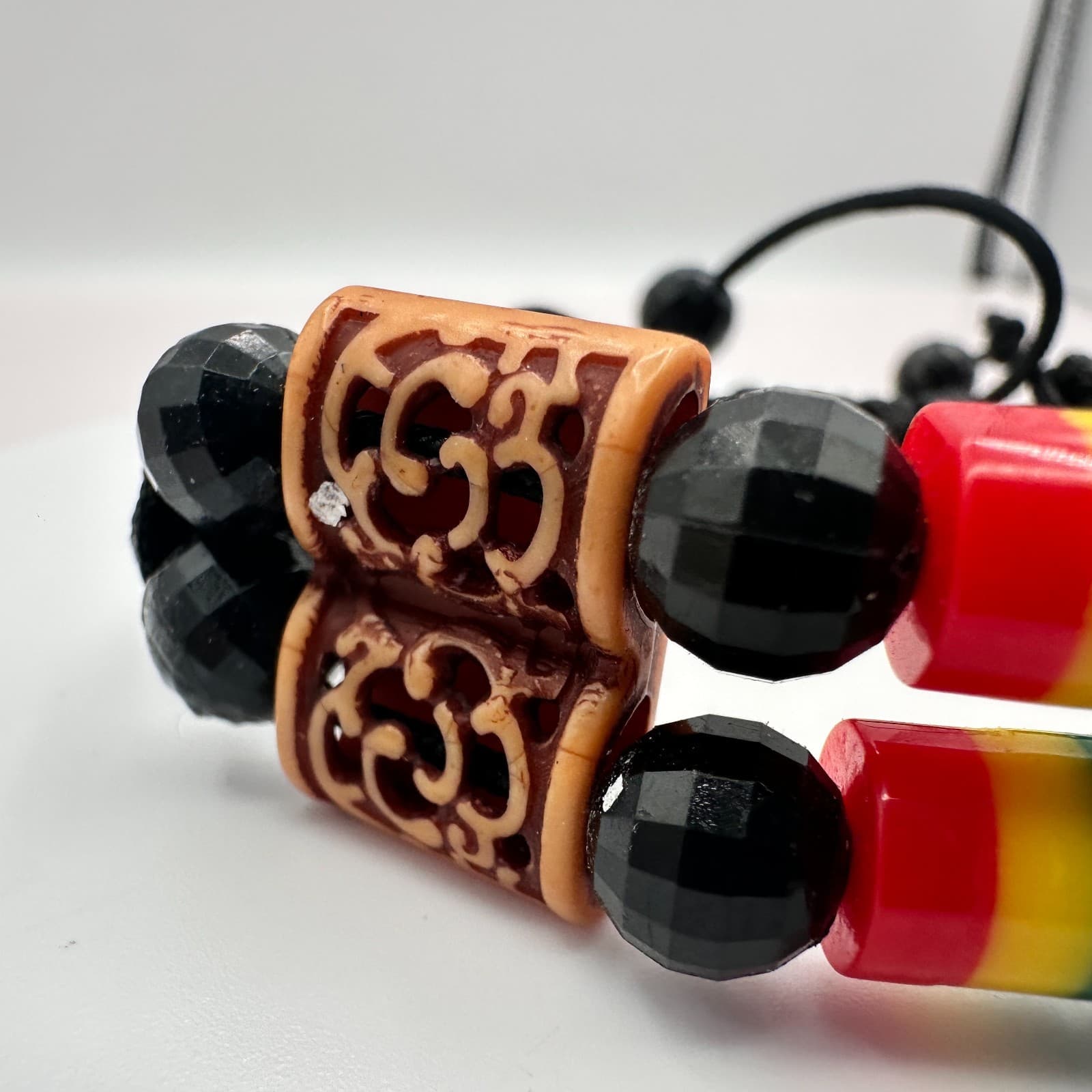 Vintage Y2K Rasta Braided Macrame Beaded Double Strand Bracelet Women's Jewelry - Thumbnail 4