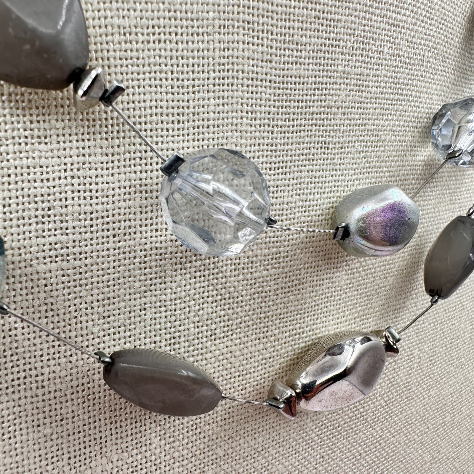 Vintage Y2K Silver Tone Multi-Strand Floating Beaded Necklace Women's Jewelry - Thumbnail 3