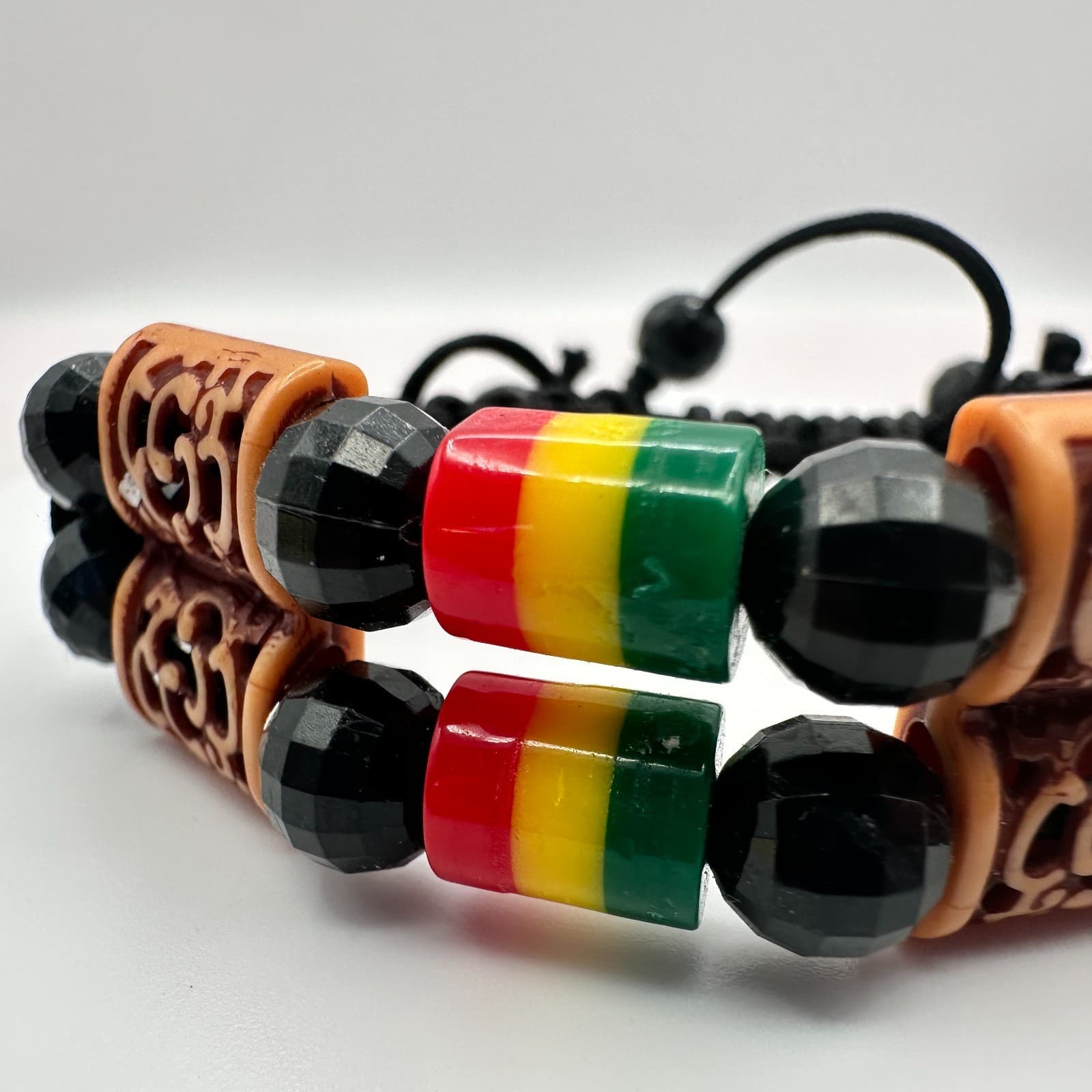 Vintage Y2K Rasta Braided Macrame Beaded Double Strand Bracelet Women's Jewelry - Thumbnail 3