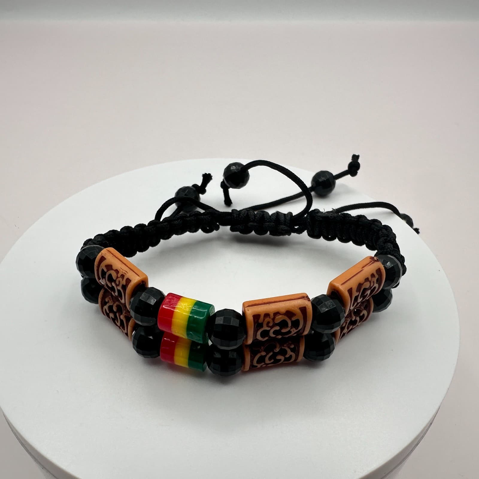 Vintage Y2K Rasta Braided Macrame Beaded Double Strand Bracelet Women's Jewelry - Thumbnail 2