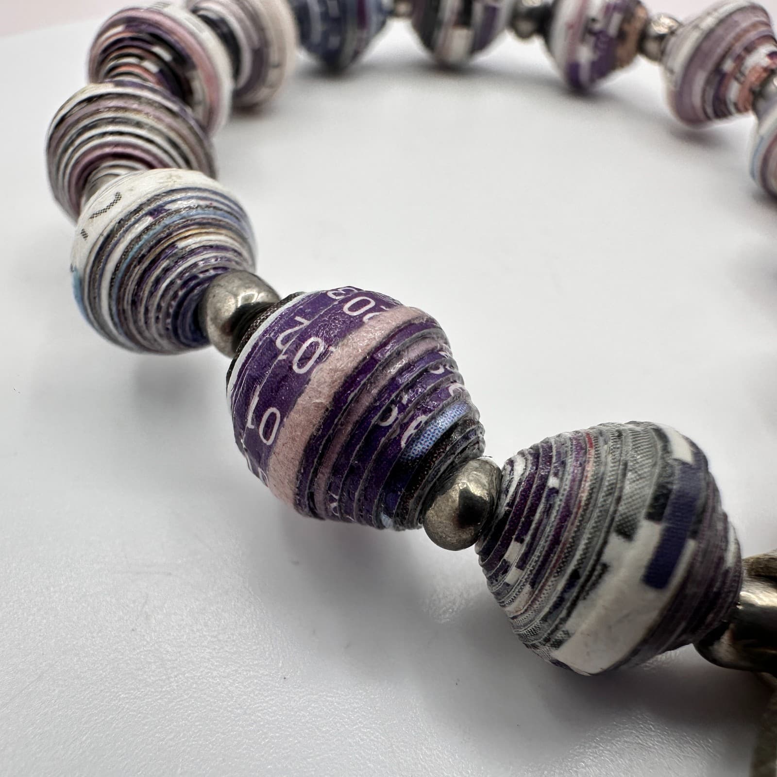 Vintage 90s Rolled Recycled Paper Beaded Coin Ethiopia Haile Selassie Bracelet - Thumbnail 4