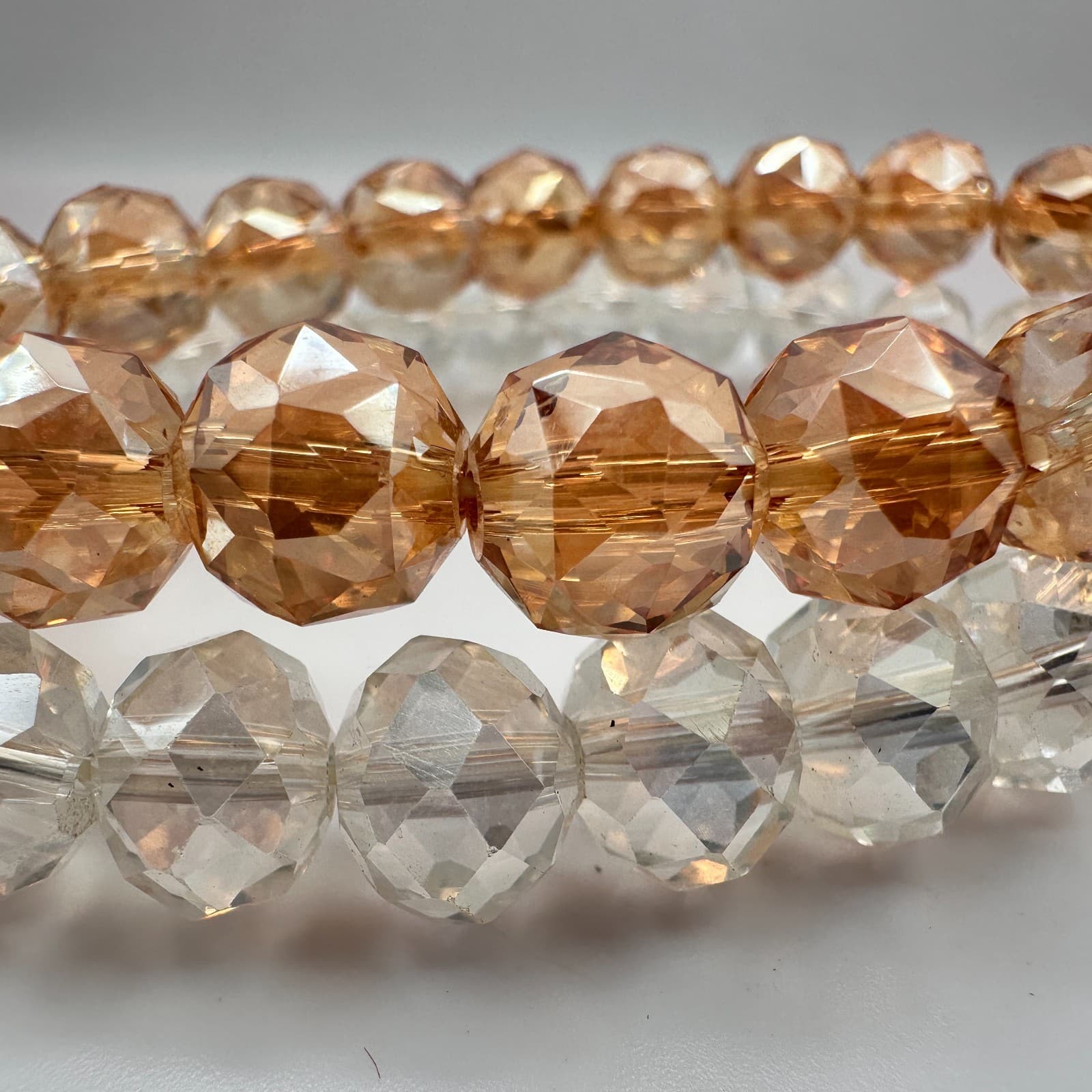 Vintage 90s Amber & Clear Faceted Glass Beaded Stretch Bracelets Set Jewelry - Thumbnail 3