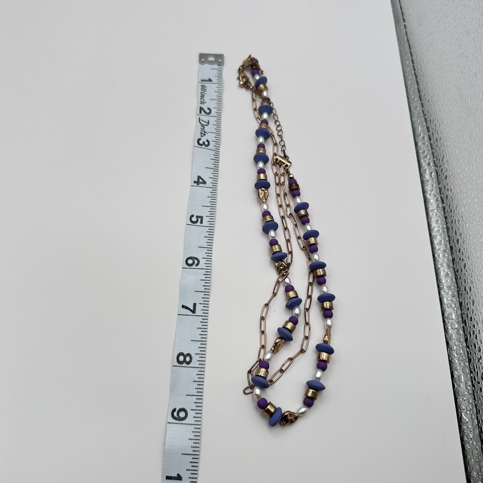 Vintage Y2K Gold Tone Double Layer Beaded Necklace Boho Women's Classic Jewelry - Thumbnail 9