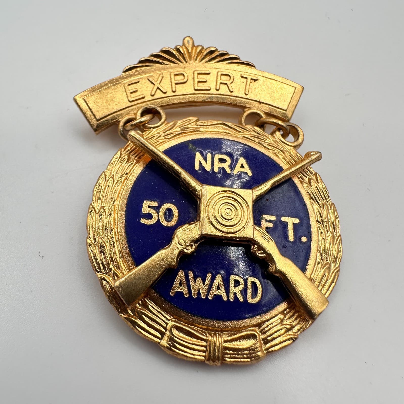 Vintage 80s NRA Brooch Pin Badge National Rifle Association Blue Enamel Jewelry - Thumbnail 3