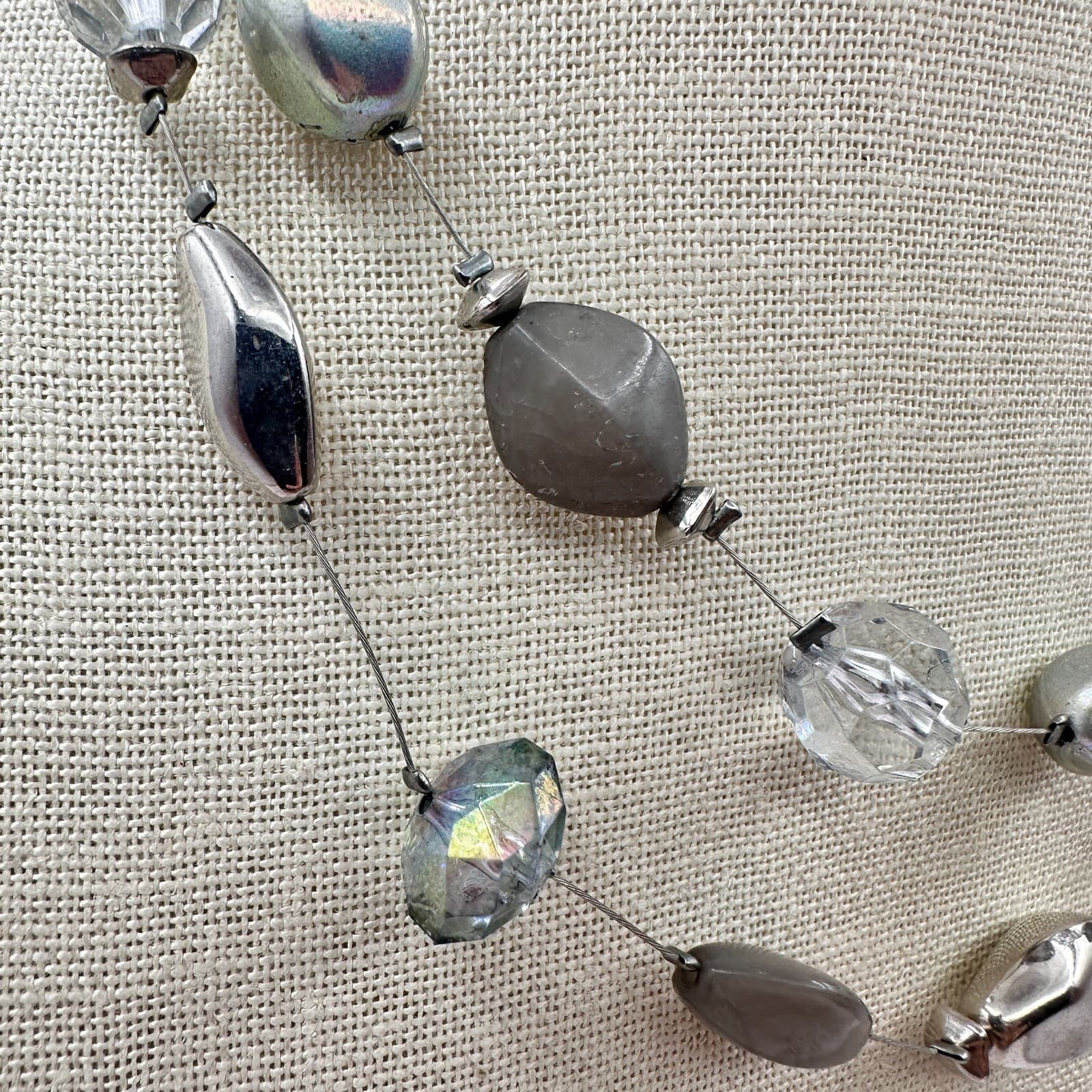 Vintage Y2K Silver Tone Multi-Strand Floating Beaded Necklace Women's Jewelry - Thumbnail 2