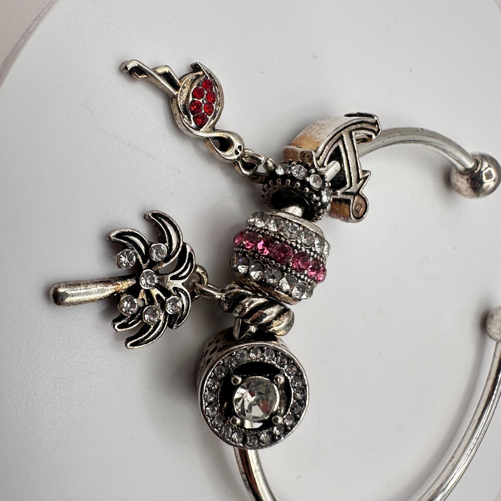 Vintage Y2K Silver Tone Charm Rhinestone Bracelet Boho & Dangle Earrings Jewelry - Thumbnail 6