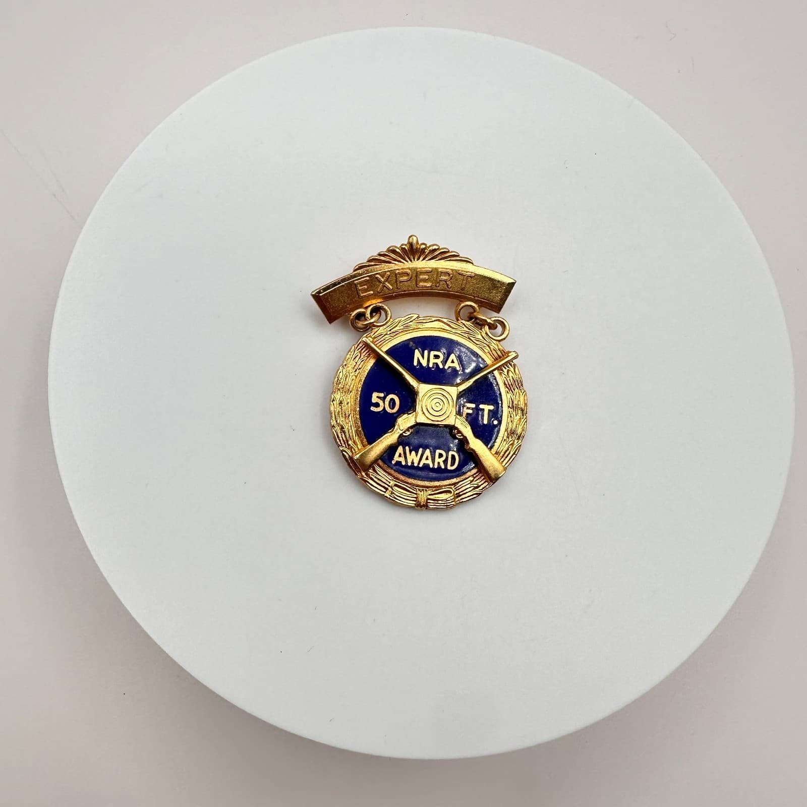 Vintage 80s NRA Brooch Pin Badge National Rifle Association Blue Enamel Jewelry - Thumbnail 2