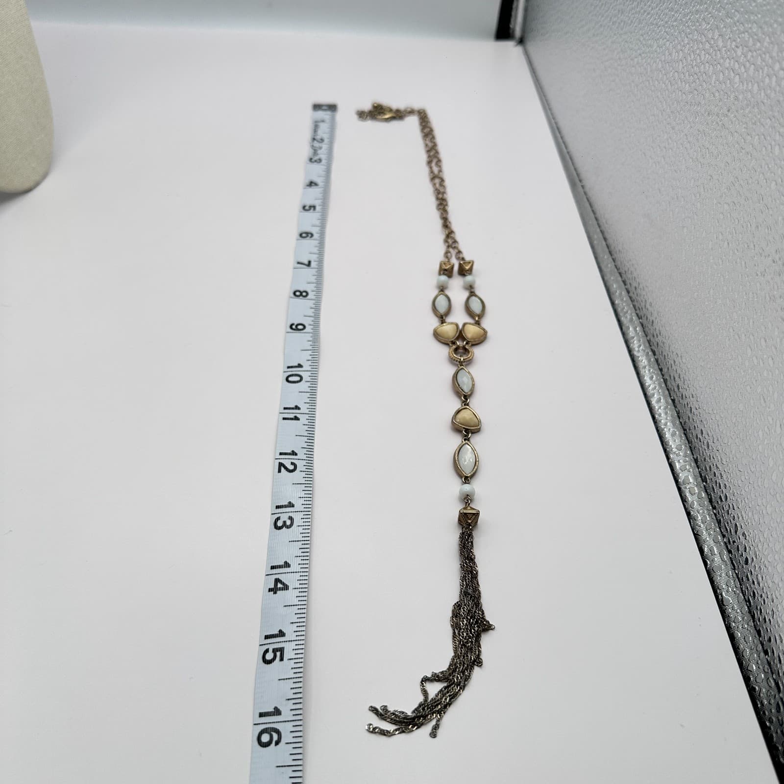 Vintage Y2K Gold Tone Tassel Y-Necklace Beaded Women's Classic Fashion Jewelry - Thumbnail 9