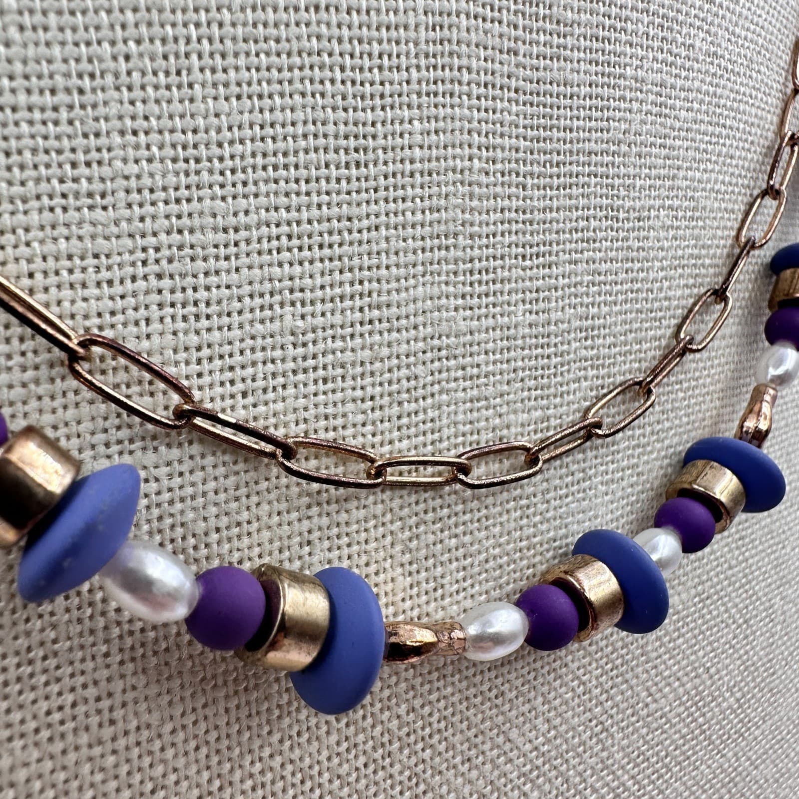 Vintage Y2K Gold Tone Double Layer Beaded Necklace Boho Women's Classic Jewelry - Thumbnail 5