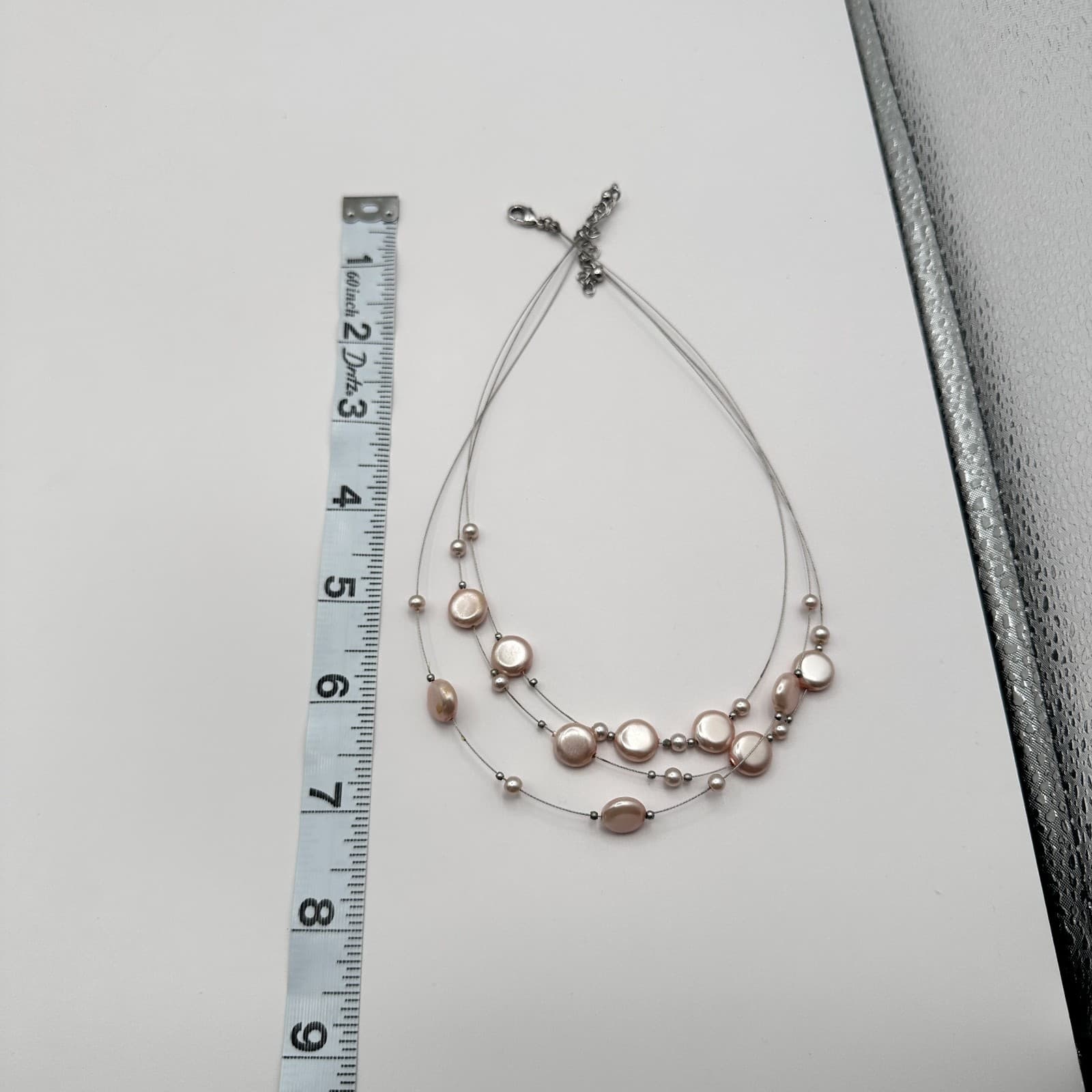 Vintage Y2K Floating Pink Faux Pearl Multi Strand Choker Necklace Jewelry - Thumbnail 7