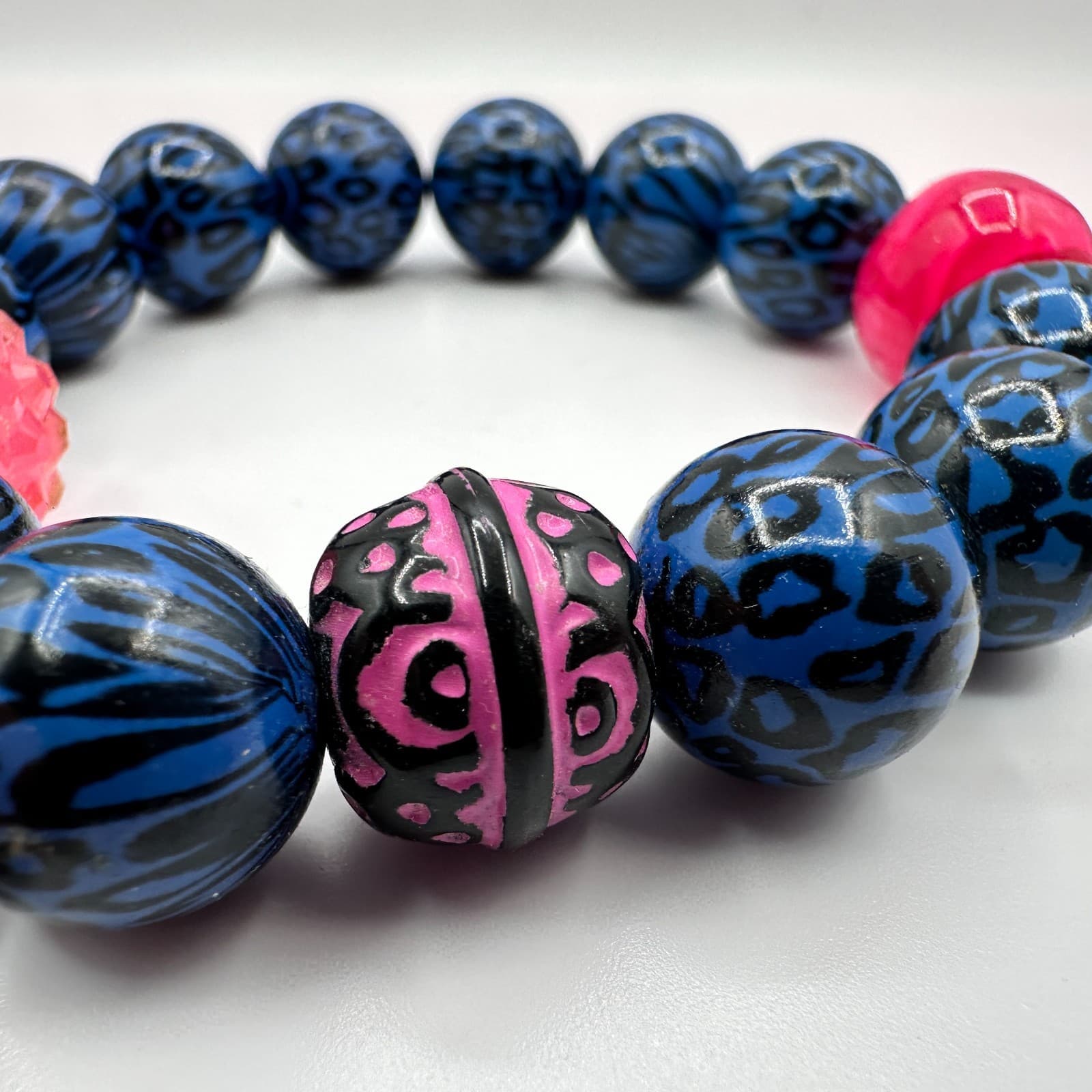 Vintage Y2K Leopard Print Evil Eye Tassel Charm Beaded Bracelet Women's Jewelry - Thumbnail 4