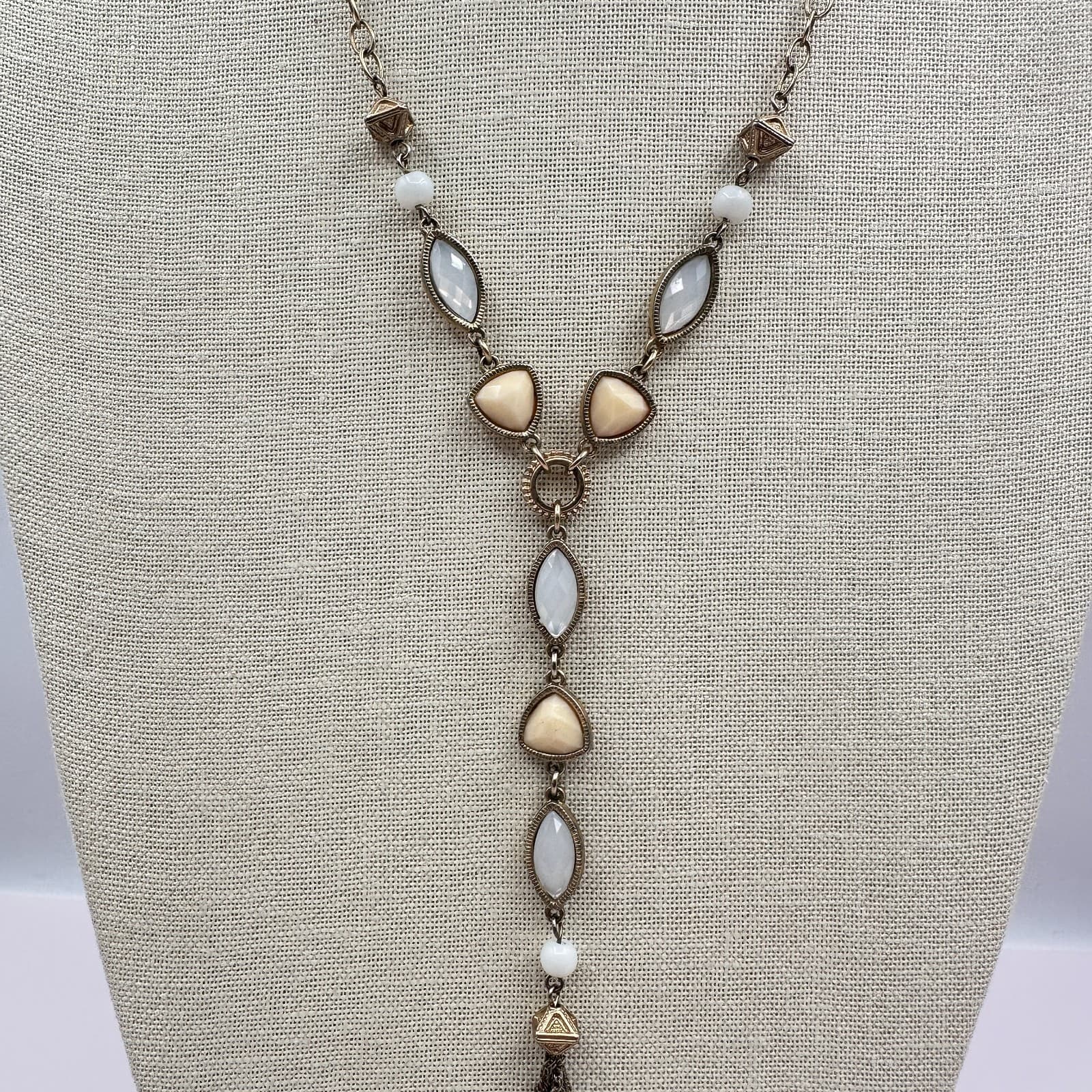 Vintage Y2K Gold Tone Tassel Y-Necklace Beaded Women's Classic Fashion Jewelry - Thumbnail 3