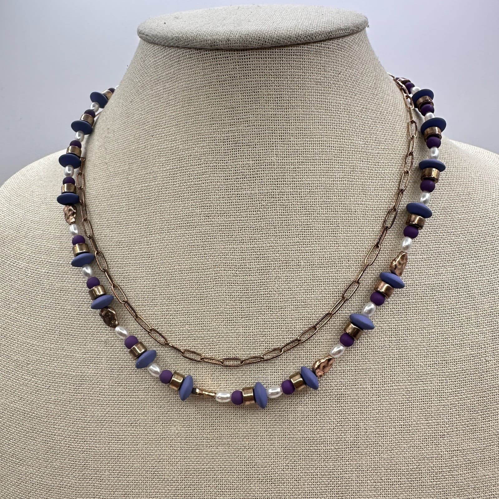 Vintage Y2K Gold Tone Double Layer Beaded Necklace Boho Women's Classic Jewelry - Thumbnail 8