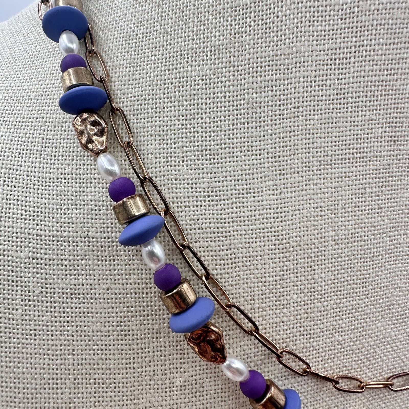 Vintage Y2K Gold Tone Double Layer Beaded Necklace Boho Women's Classic Jewelry - Thumbnail 3