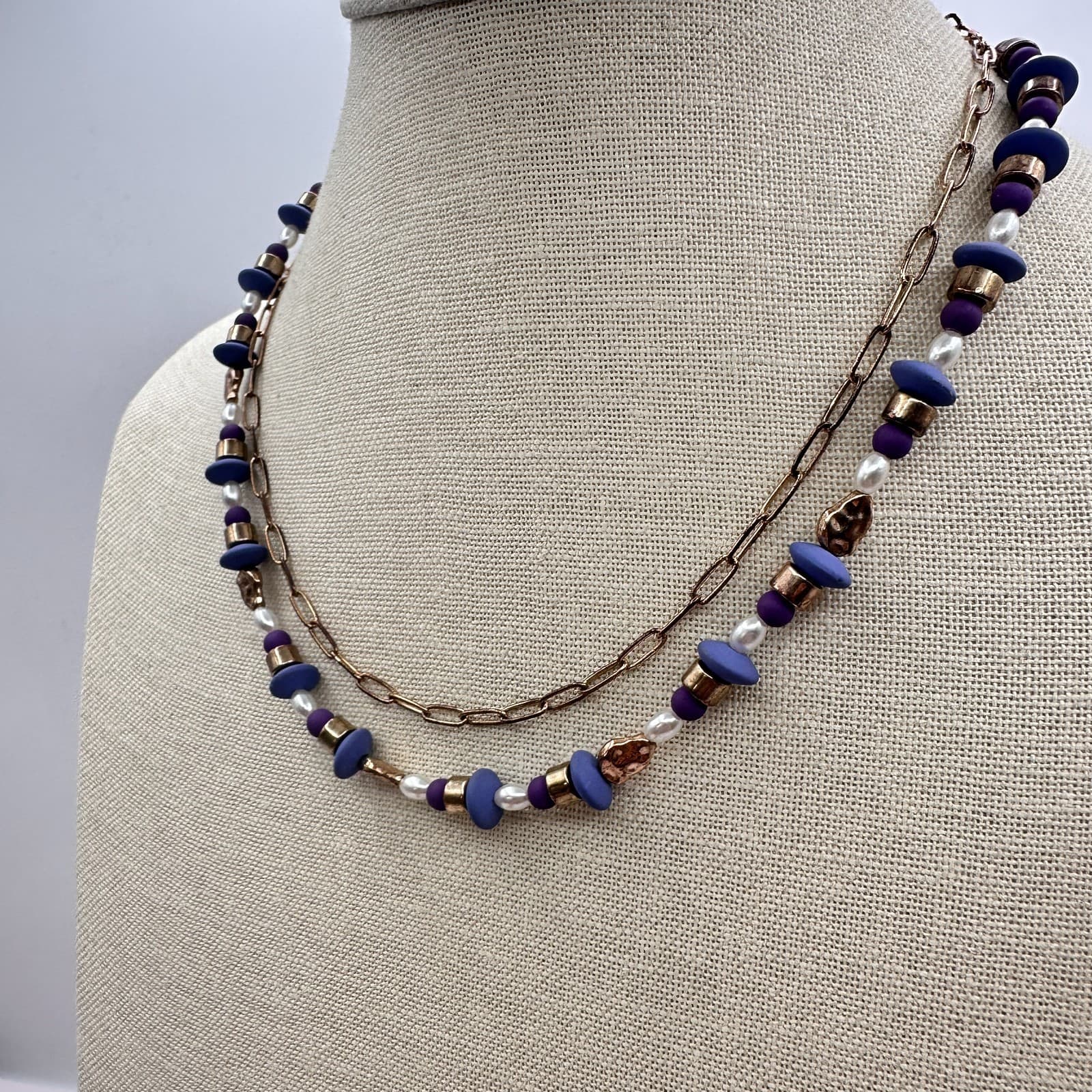 Vintage Y2K Gold Tone Double Layer Beaded Necklace Boho Women's Classic Jewelry - Thumbnail 7