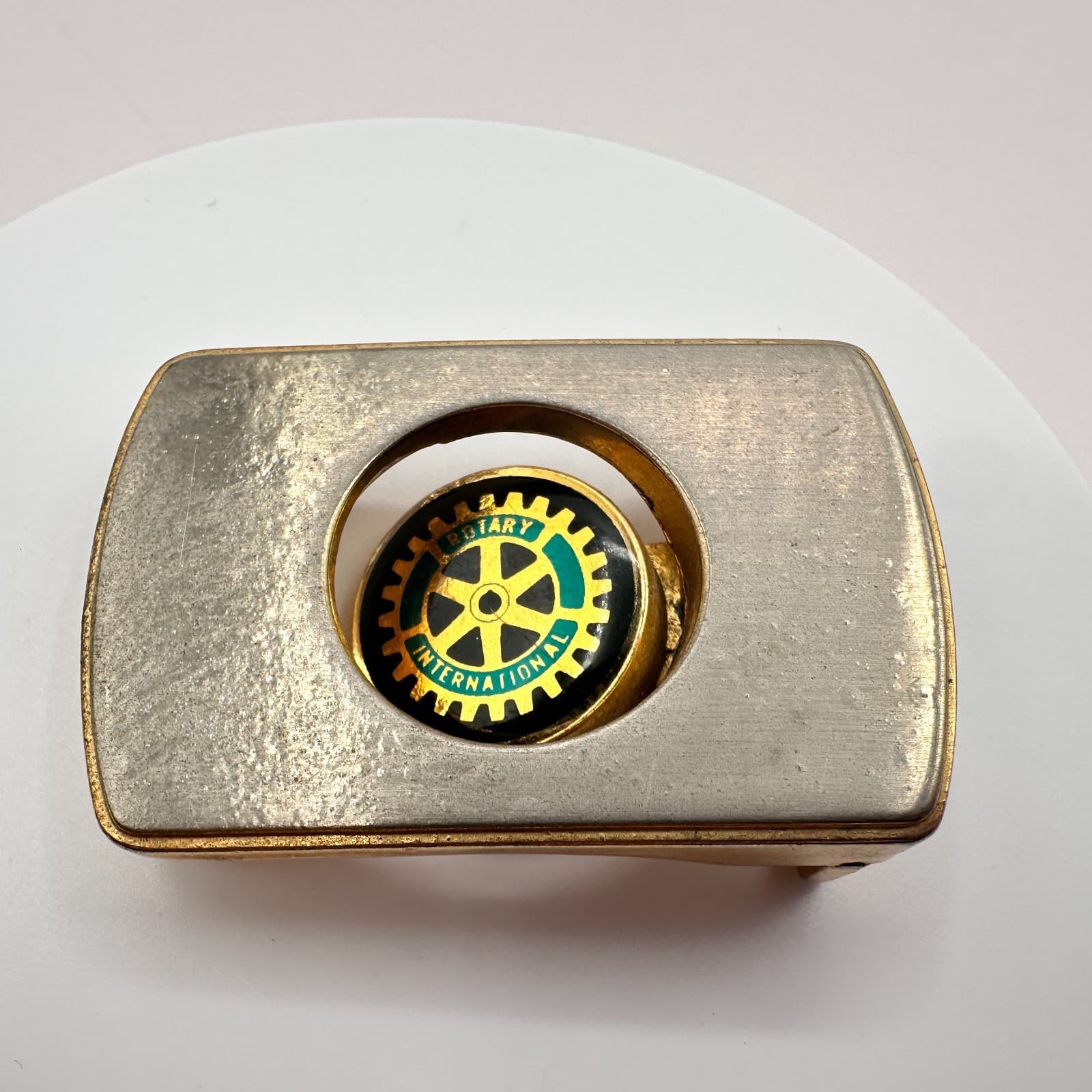 Vintage 80s Rotary International Gold Tone Emblem Clip Belt Buckle Retro Jewelry - Thumbnail 3