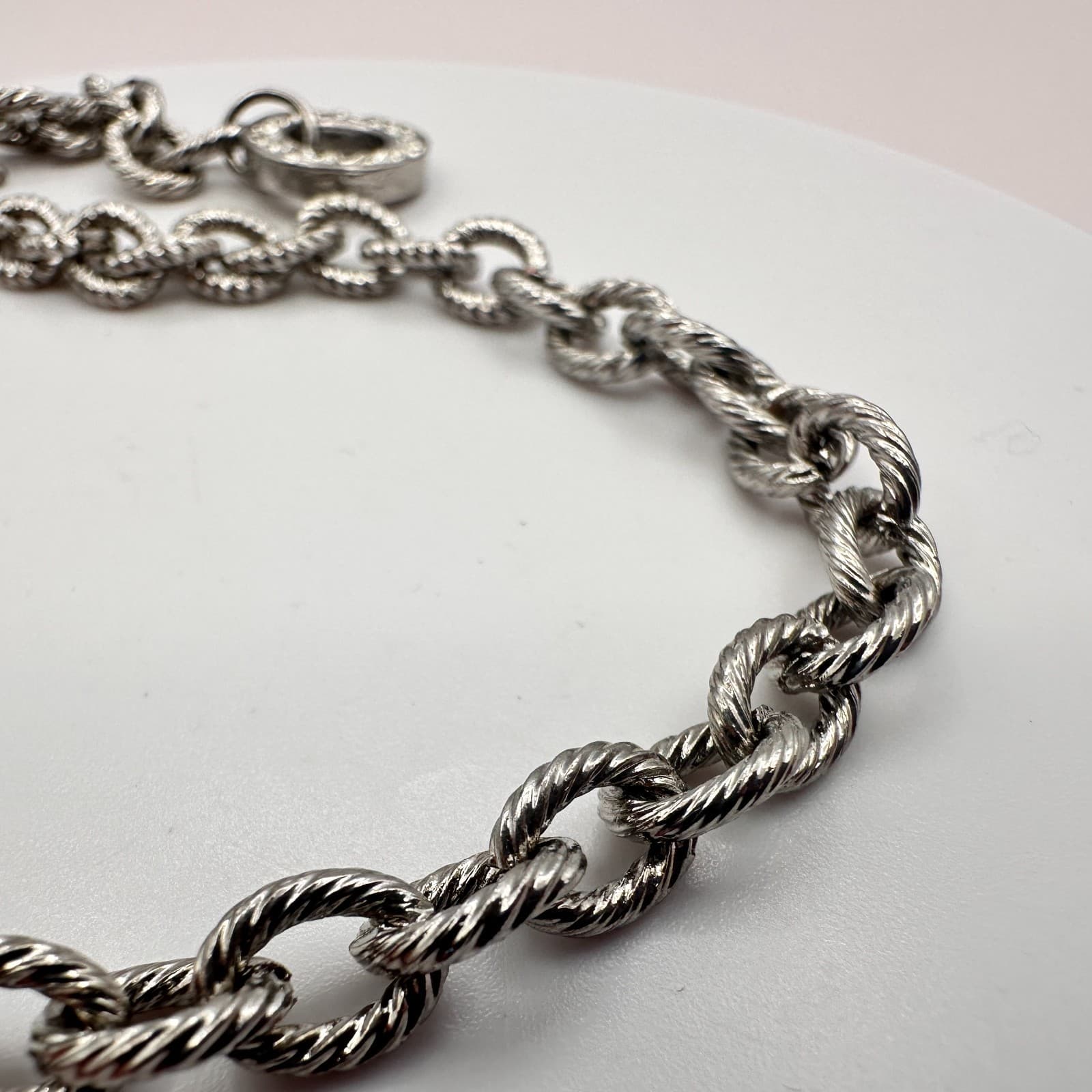 Vintage 90s Silver Tone Rope Twist Link Chain Bracelet Chunky Fashion Jewelry - Thumbnail 6