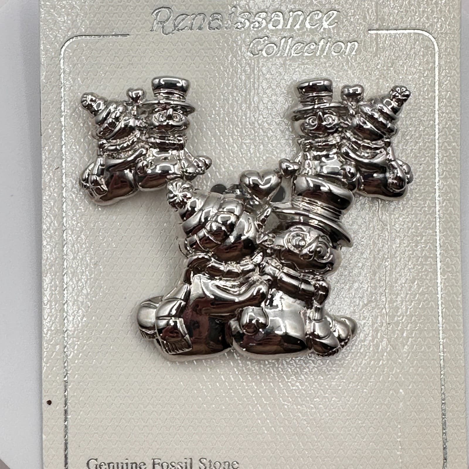 VTG 90s Renaissance Collection Snowman Family Pin Silver Tone Christmas Brooch - Thumbnail 2