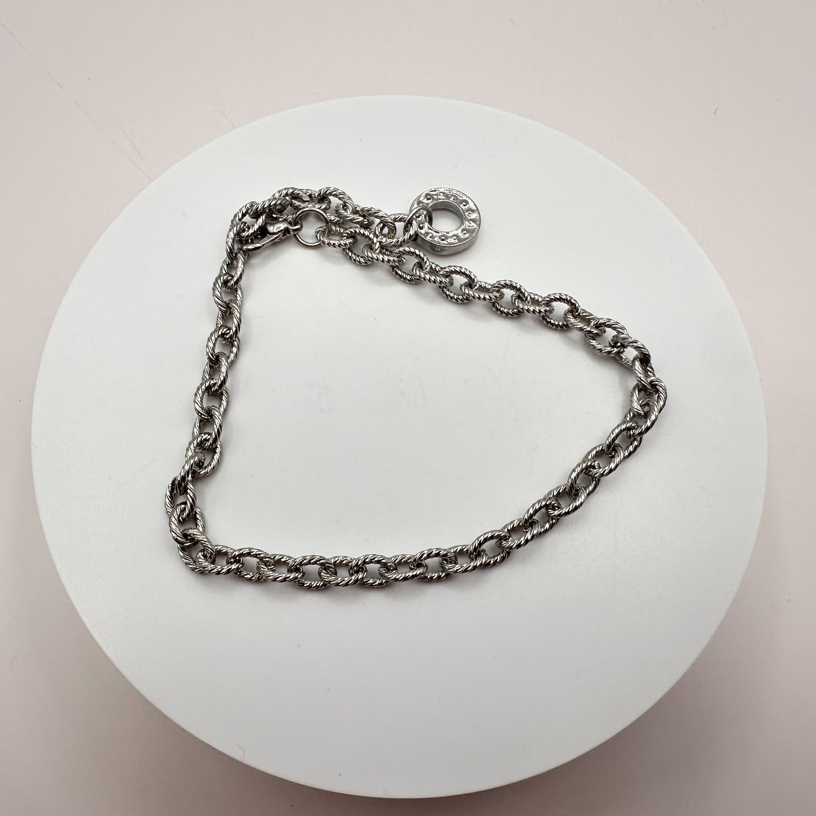 Vintage 90s Silver Tone Rope Twist Link Chain Bracelet Chunky Fashion Jewelry - Thumbnail 3