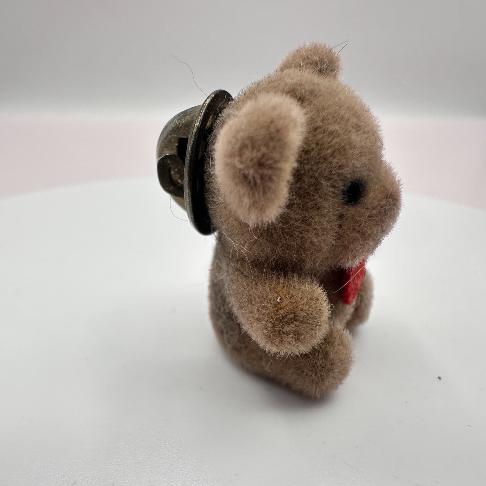 Vintage 80s Pin Brooch Bear Figurine Fuzzy Brown Teddy Bear Red Bow Tie Jewelry - Thumbnail 3