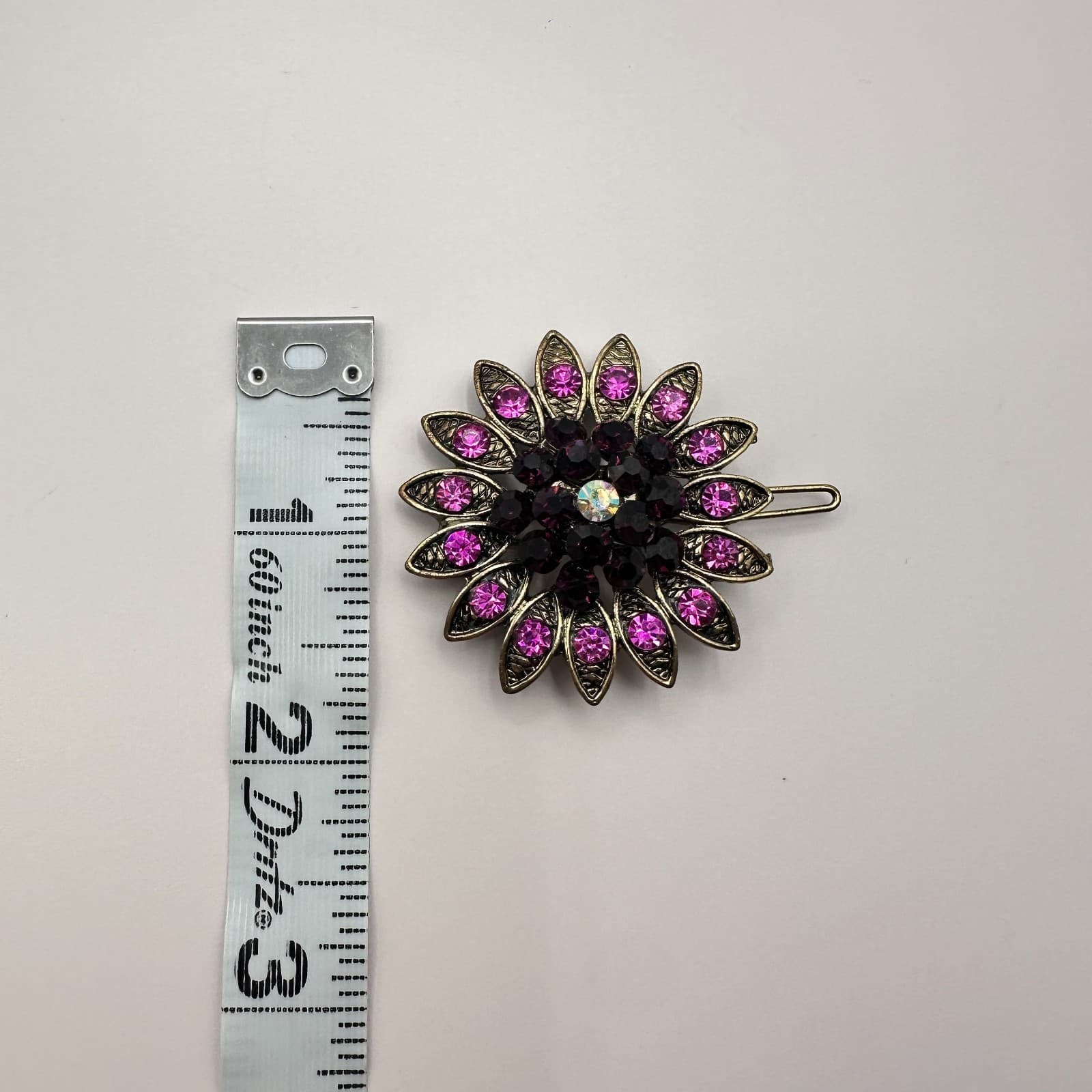 Vintage 80s Pink Rhinestone Flower Brooch Gold Tone Sunflower Pin Retro Jewelry - Thumbnail 7