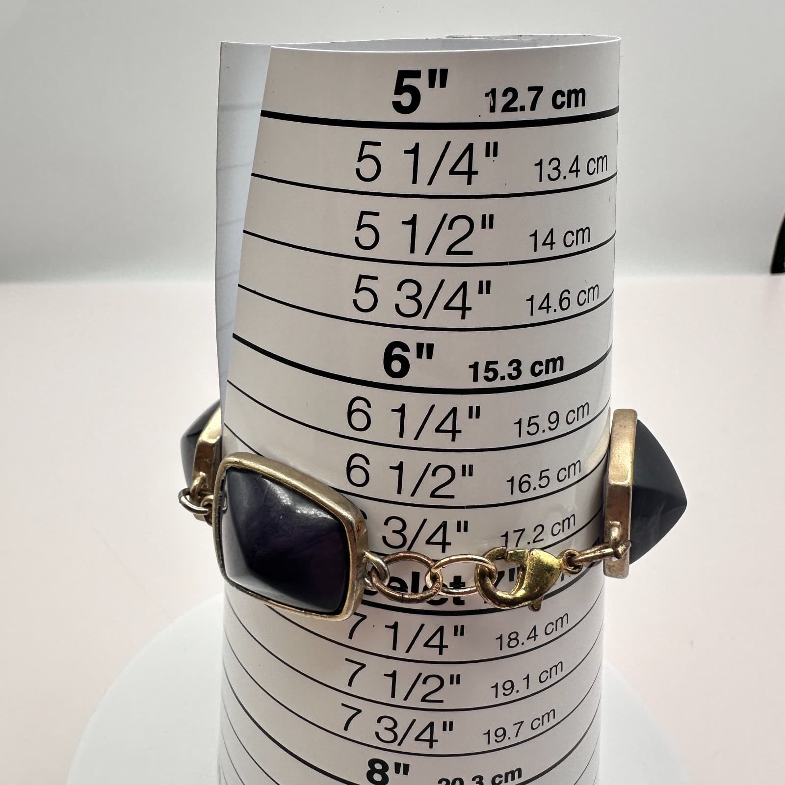 Vintage 90s Purple Glass Pyramid Bracelet Gold Tone Chunky Statement Fashion - Thumbnail 5