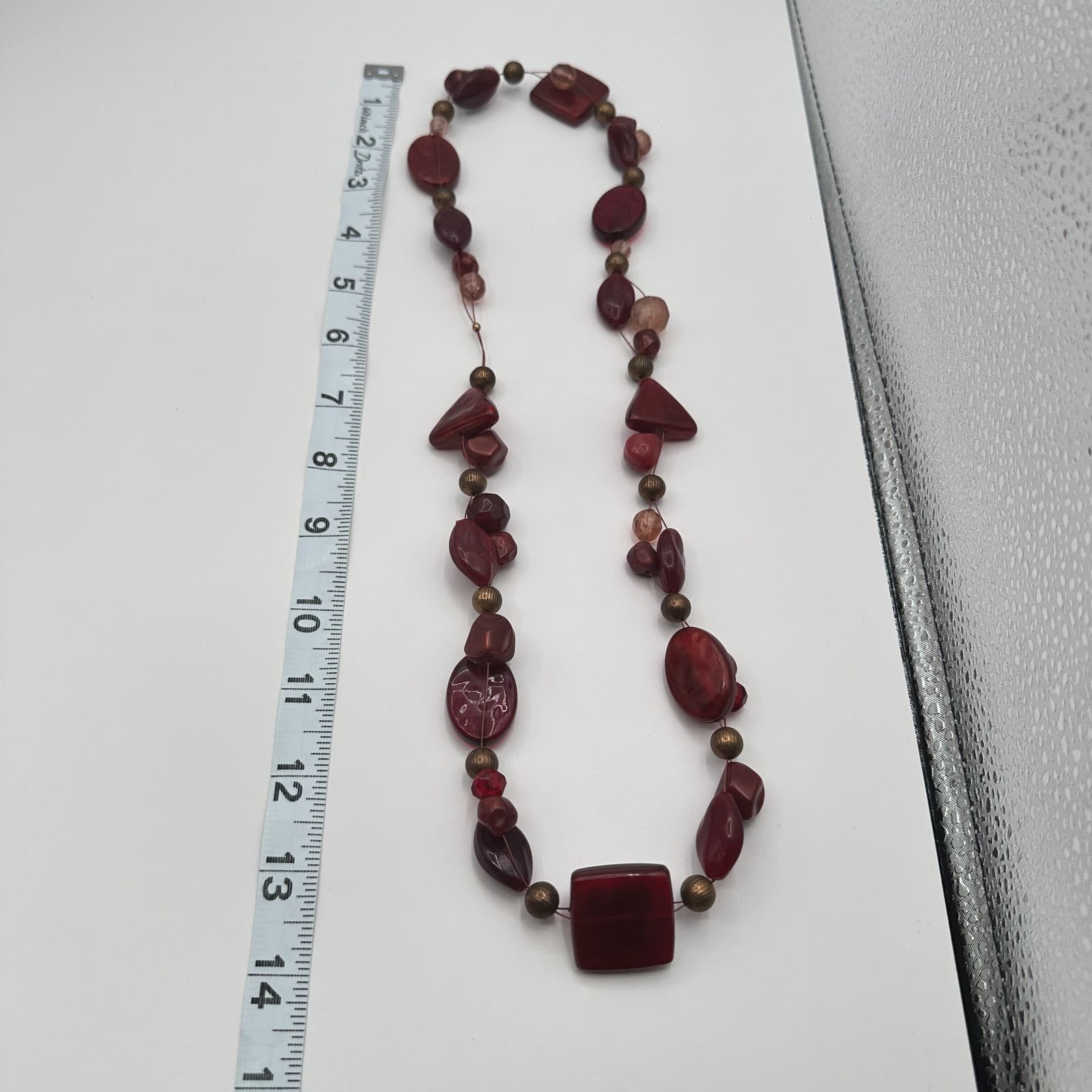 Vintage 90s Red Burgundy Beaded Necklace Boho Classic Women's Fashion Jewelry - Thumbnail 9