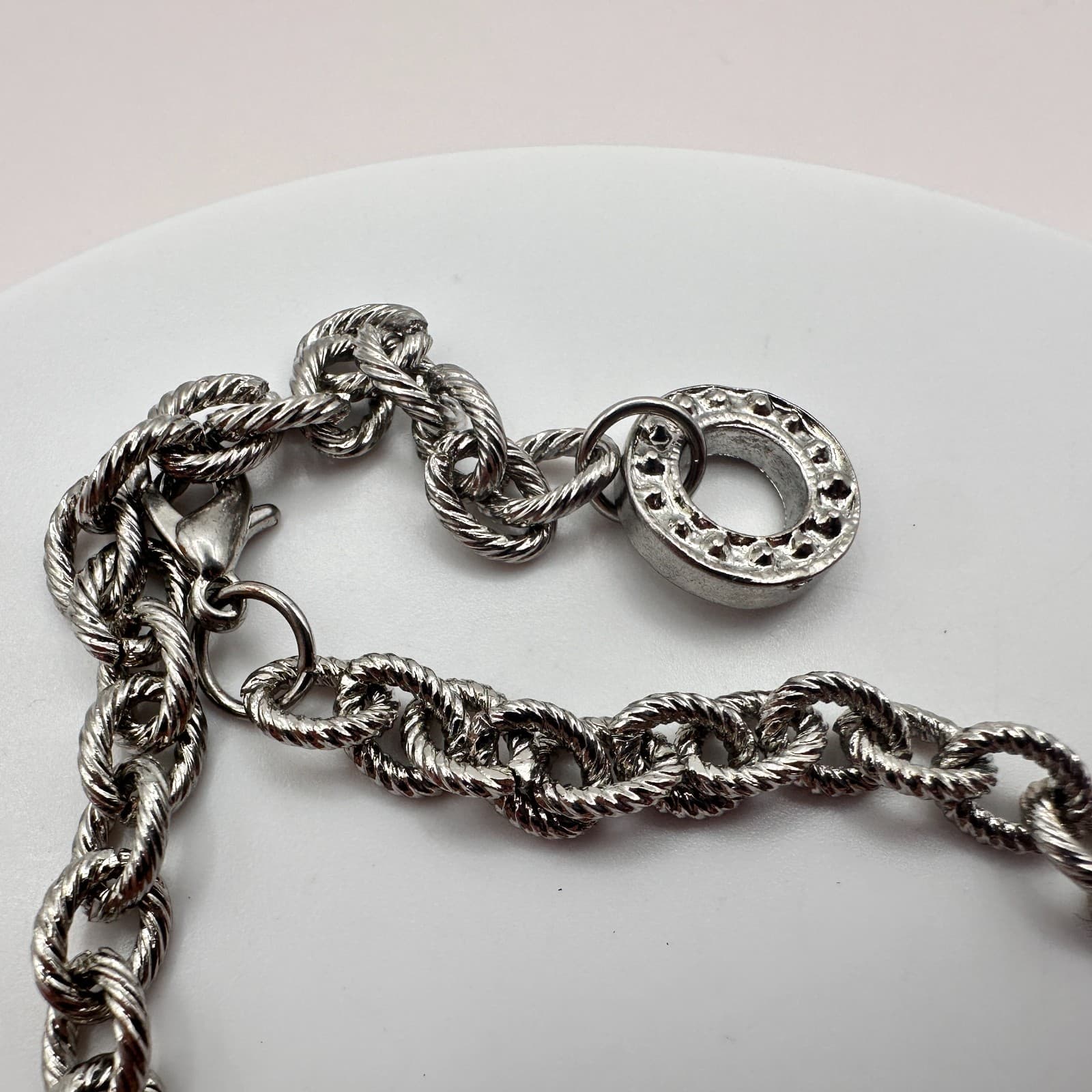 Vintage 90s Silver Tone Rope Twist Link Chain Bracelet Chunky Fashion Jewelry - Thumbnail 5