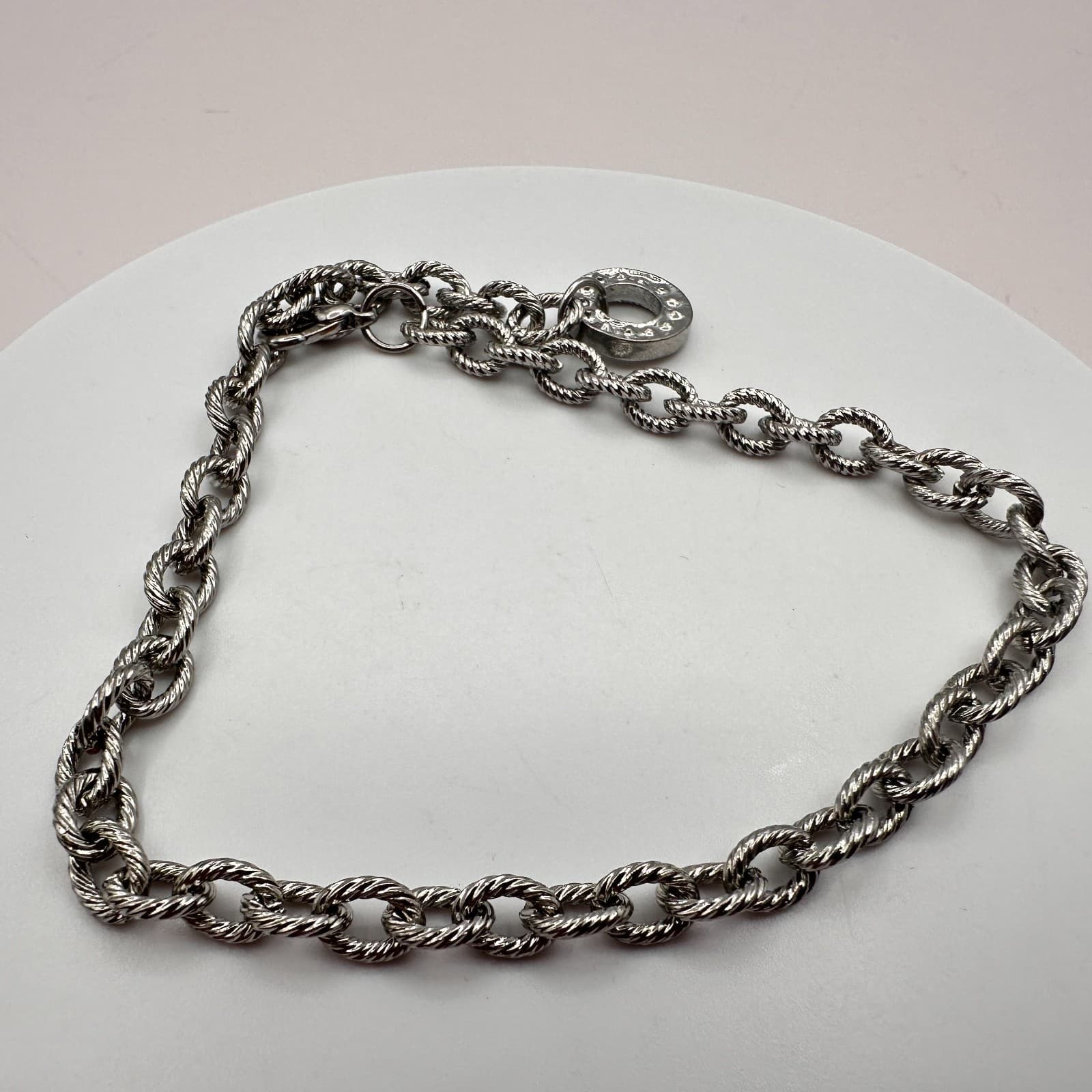 Vintage 90s Silver Tone Rope Twist Link Chain Bracelet Chunky Fashion Jewelry - Thumbnail 2