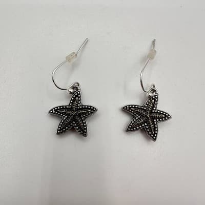 Vintage 90s Silver Tone Starfish Necklace Earrings Bracelet Set Beach Coastal - Thumbnail 14
