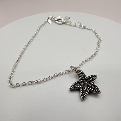 Vintage 90s Silver Tone Starfish Necklace Earrings Bracelet Set Beach Coastal - Thumbnail 11