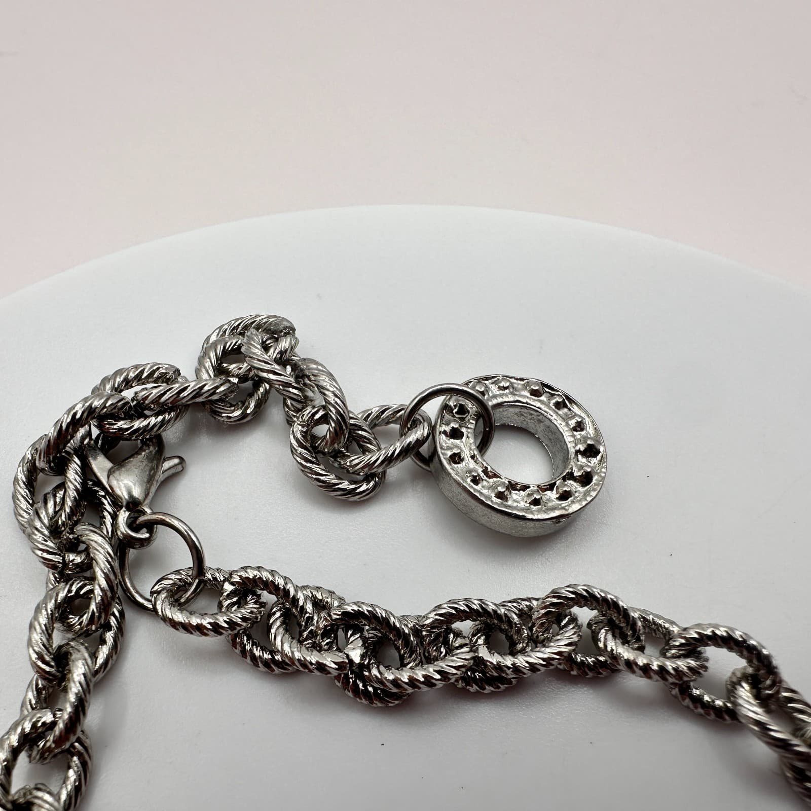 Vintage 90s Silver Tone Rope Twist Link Chain Bracelet Chunky Fashion Jewelry - Thumbnail 4