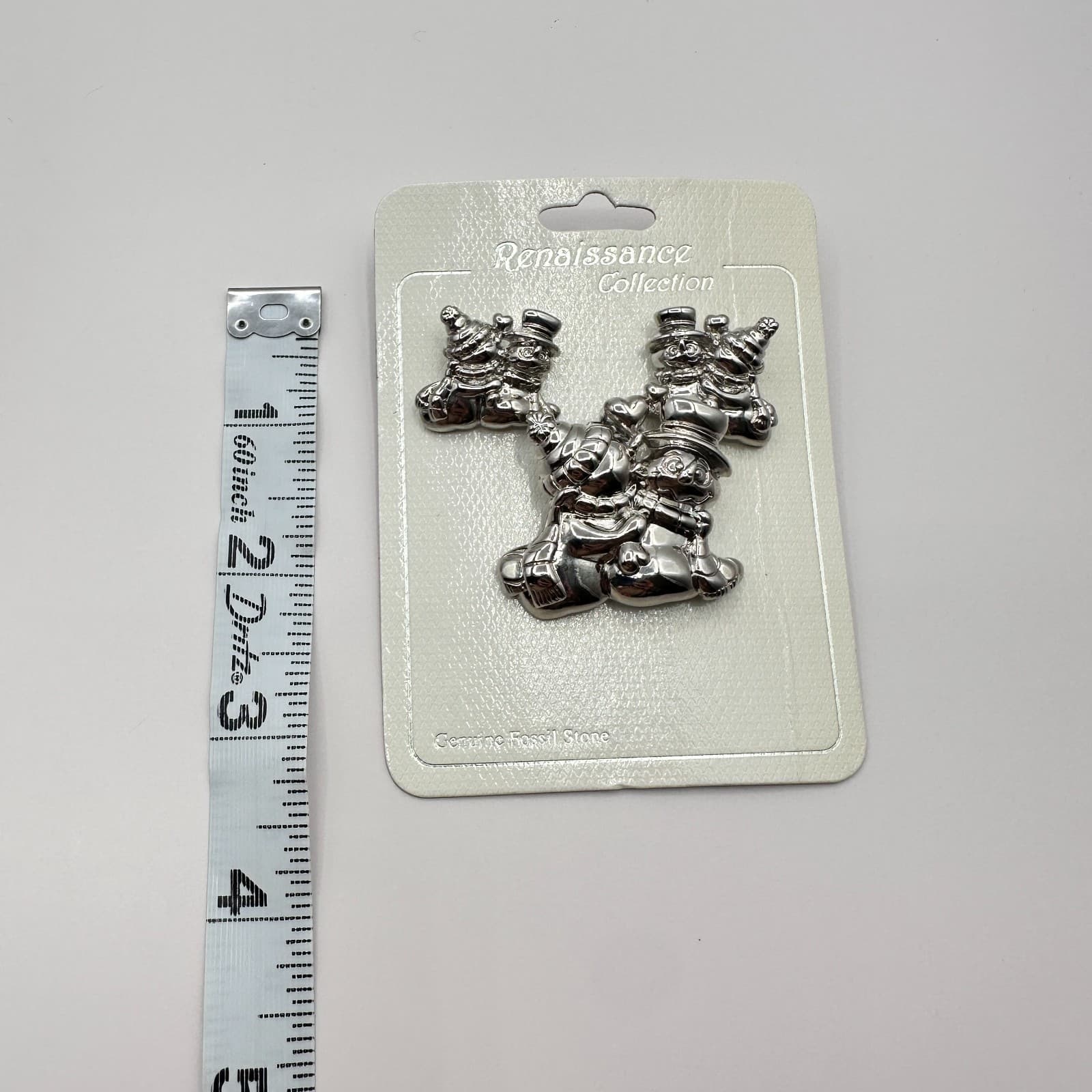 VTG 90s Renaissance Collection Snowman Family Pin Silver Tone Christmas Brooch - Thumbnail 5