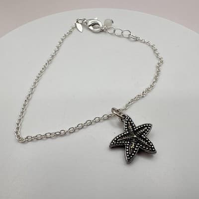 Vintage 90s Silver Tone Starfish Necklace Earrings Bracelet Set Beach Coastal - Thumbnail 9