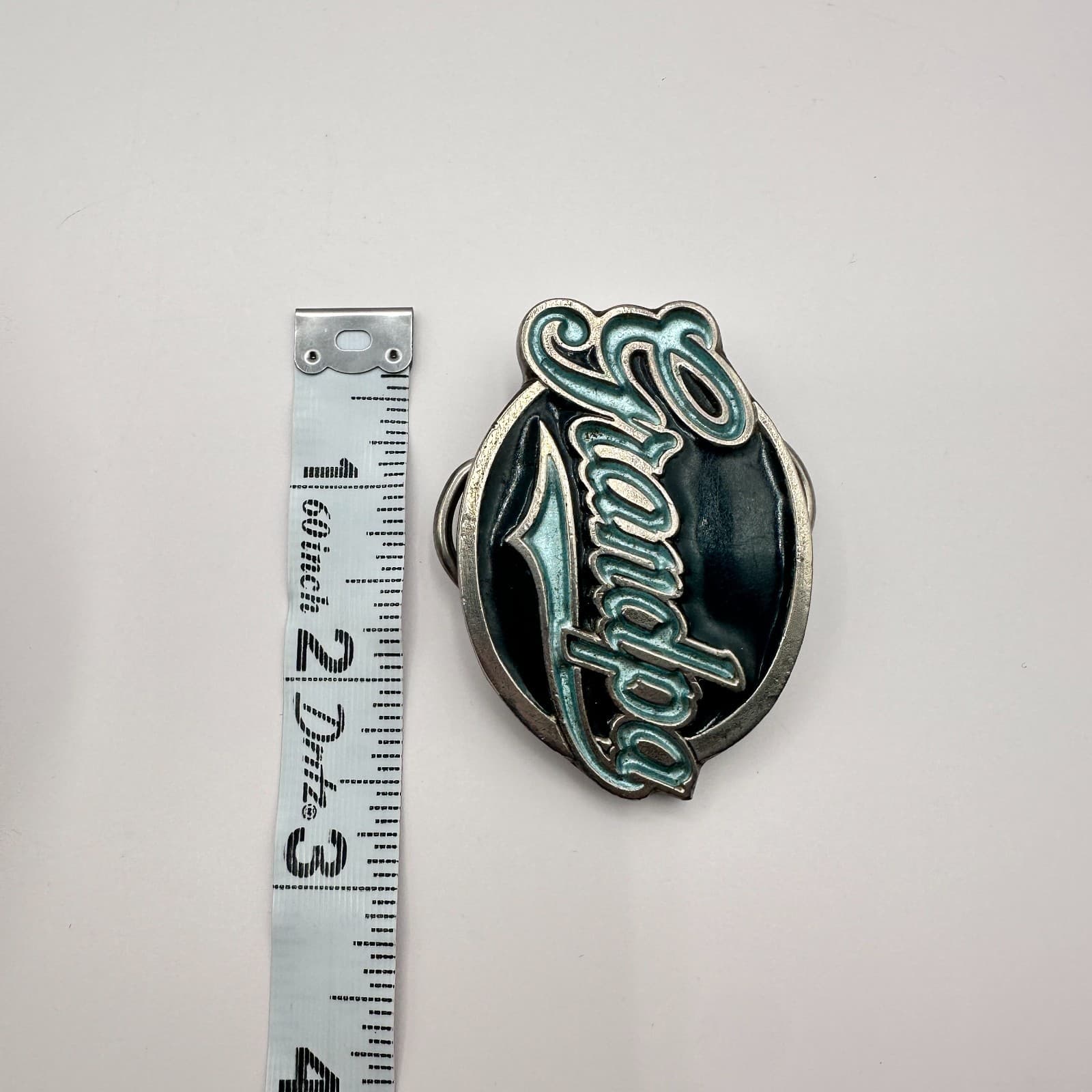 Vintage 80s Belt Buckle Silver Tone Pewter Blue Enamel American Retro Jewelry - Thumbnail 6