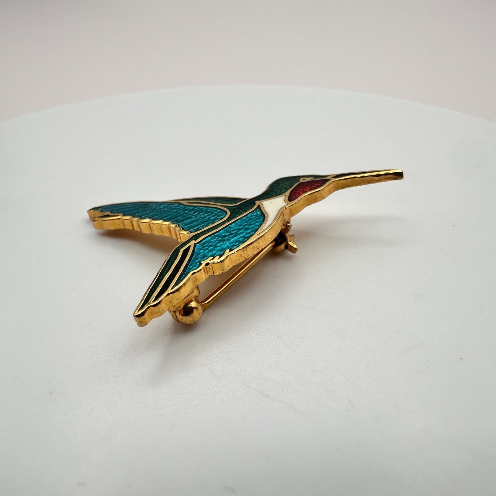 Vintage 80s Multicolor Hummingbird Pin Gold Tone Enamel Brooches Retro Jewelry - Thumbnail 4