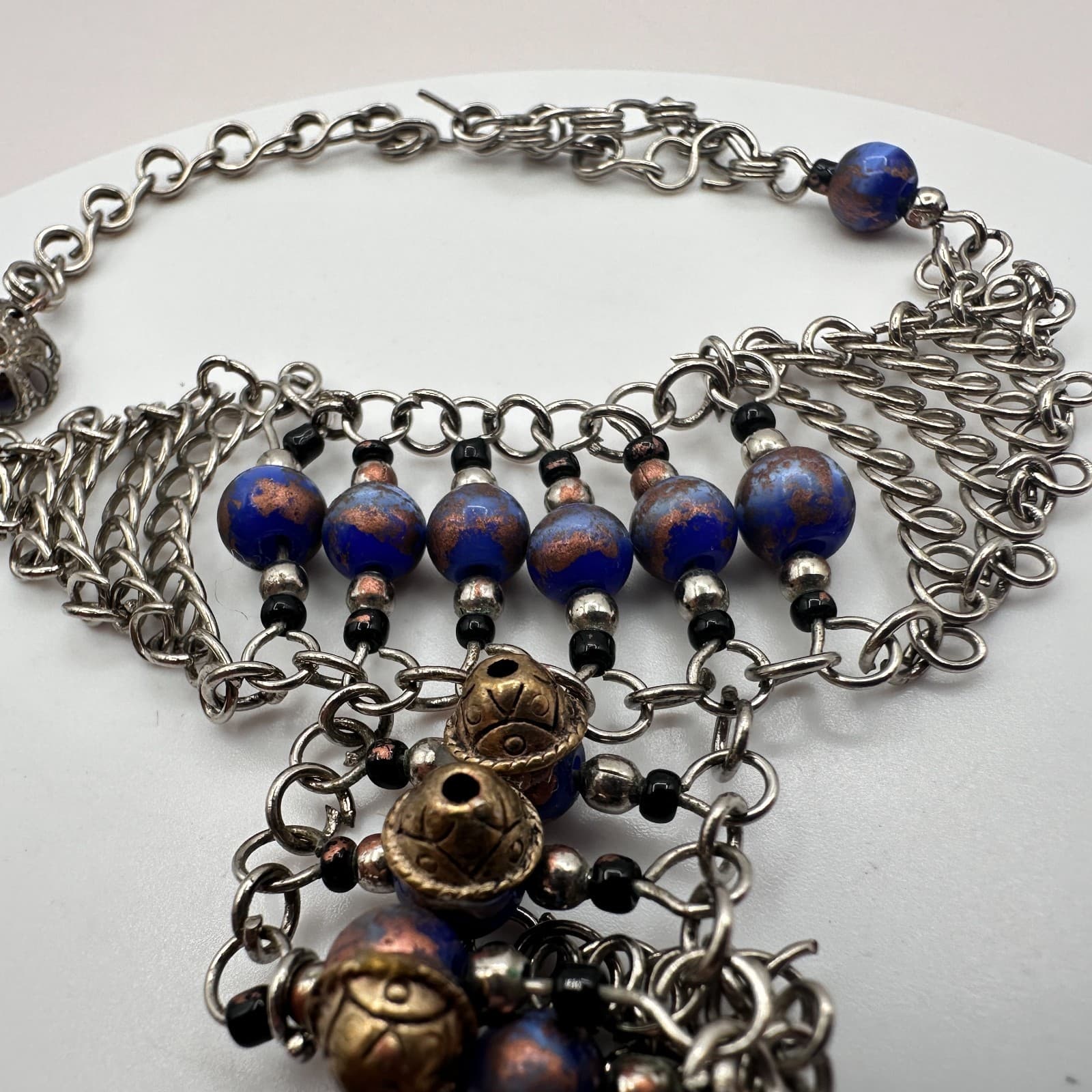 Vintage 80s Tribal Lazily Silver Tone Beaded Charm Bracelet Ethnic Retro Jewelry - Thumbnail 5