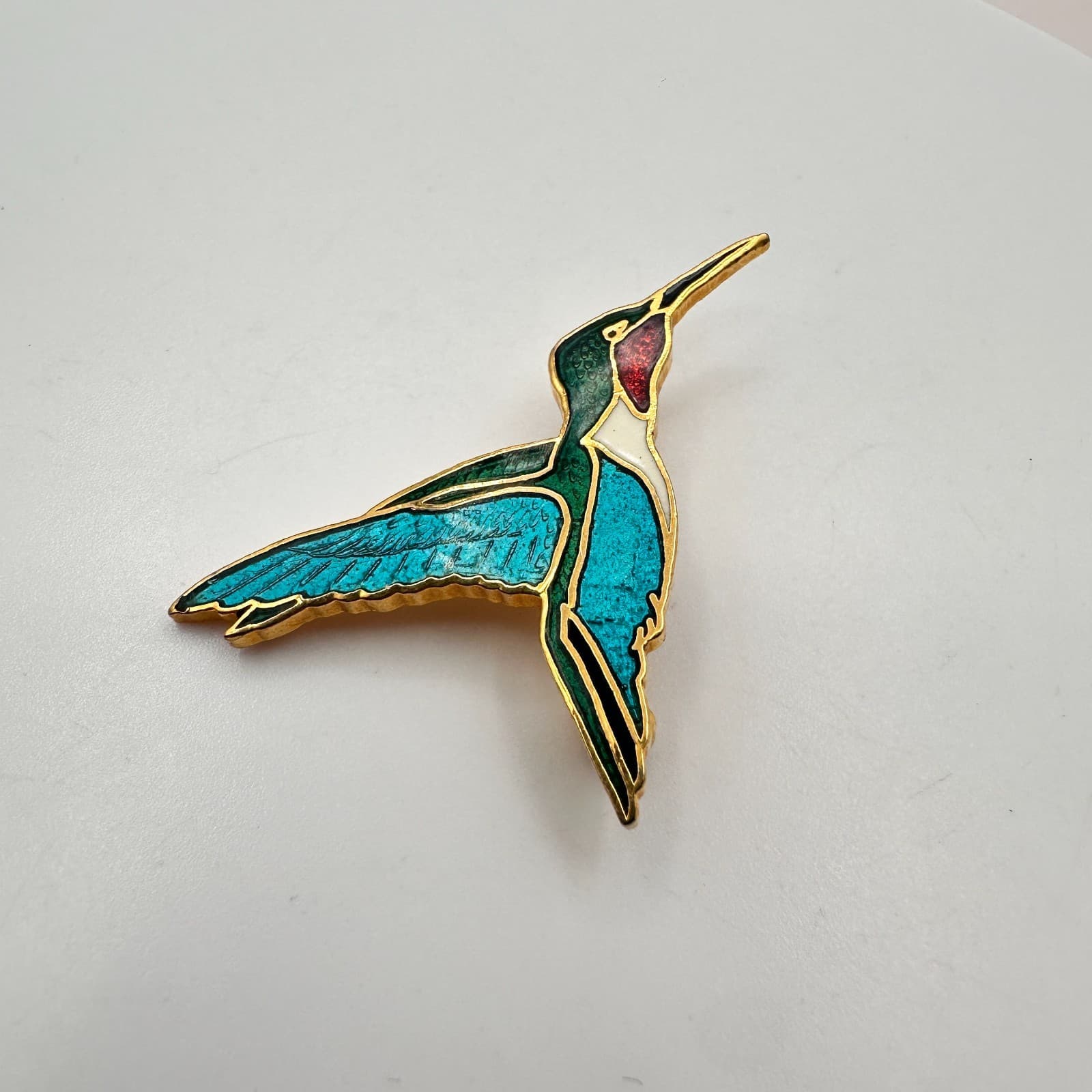 Vintage 80s Multicolor Hummingbird Pin Gold Tone Enamel Brooches Retro Jewelry - Thumbnail 3