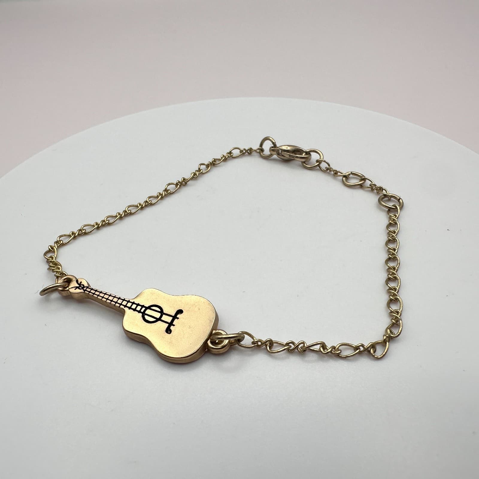 Vintage 90s Gold Tone Acoustic Guitar Charm Bracelet Music Lover Musican Jewelry - Thumbnail 5