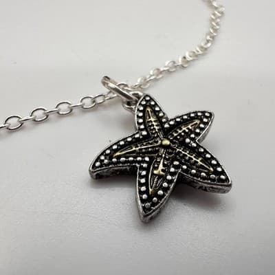 Vintage 90s Silver Tone Starfish Necklace Earrings Bracelet Set Beach Coastal - Thumbnail 10