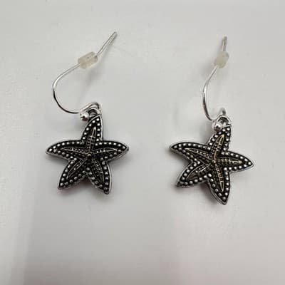 Vintage 90s Silver Tone Starfish Necklace Earrings Bracelet Set Beach Coastal - Thumbnail 15