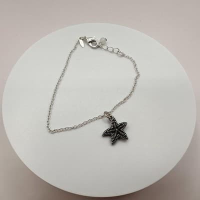 Vintage 90s Silver Tone Starfish Necklace Earrings Bracelet Set Beach Coastal - Thumbnail 12