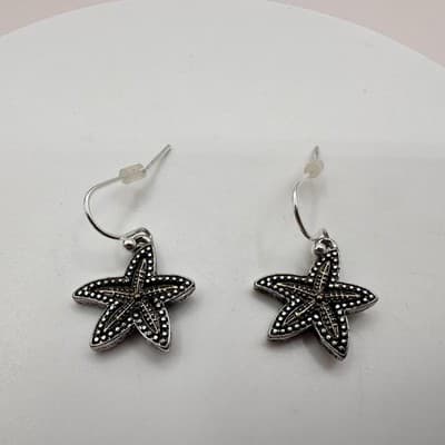 Vintage 90s Silver Tone Starfish Necklace Earrings Bracelet Set Beach Coastal - Thumbnail 17