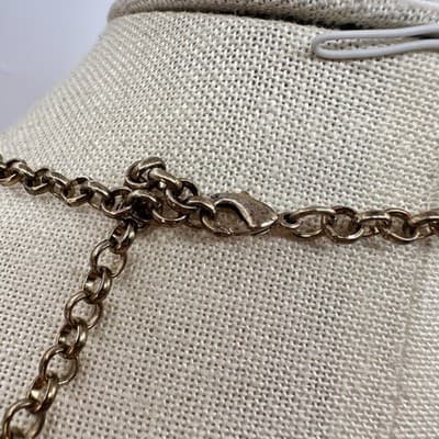 Vintage 90s Gold Tone Filigree Statement Necklace Glass Bead Charm Boho Jewelry - Thumbnail 7