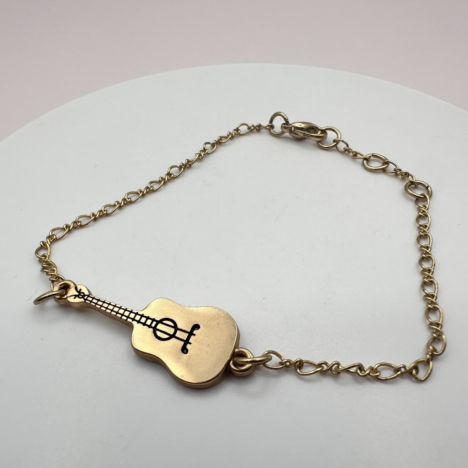 Vintage 90s Gold Tone Acoustic Guitar Charm Bracelet Music Lover Musican Jewelry - Thumbnail 6