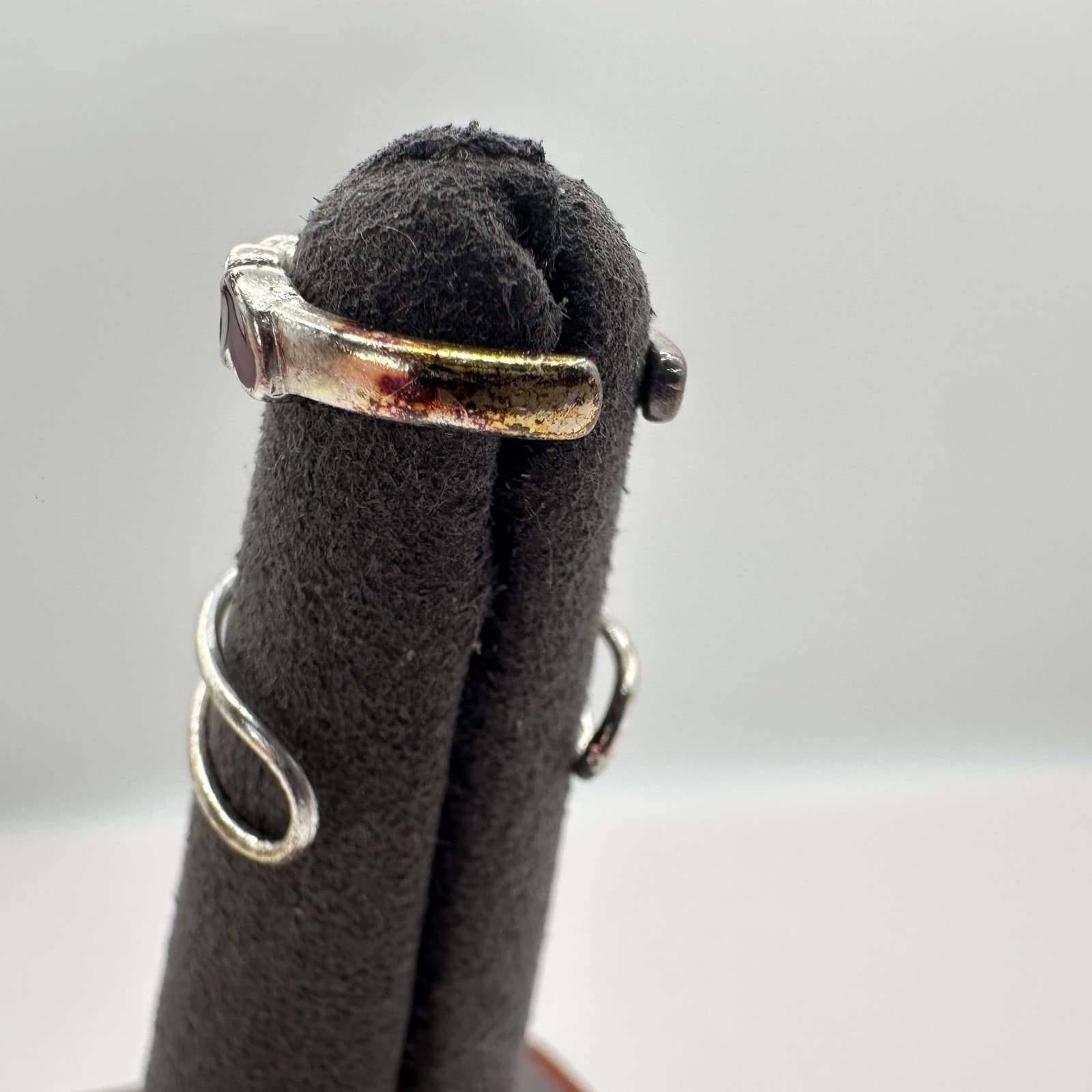 Vintage 90s Silver Tone Red Enamel Heart Rings Set Boho Women's Fashion Jewelry - Thumbnail 4